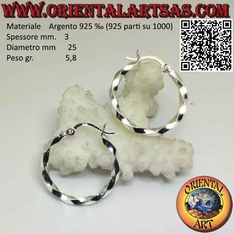 Silberne Ohrringe, glatt gedrehte 3 mm dicke Kreise (Hebel)