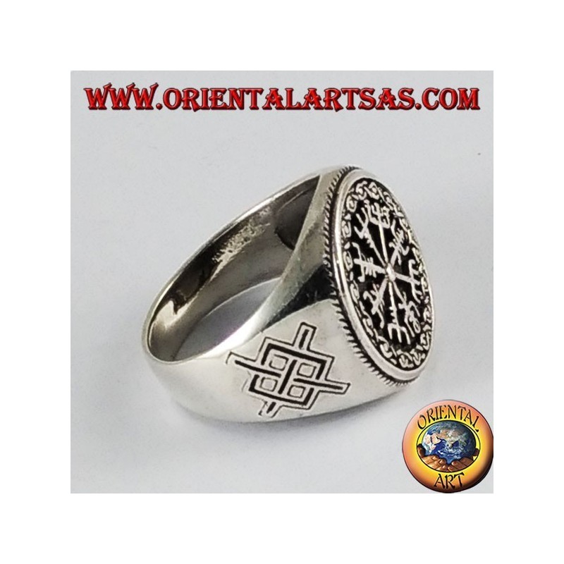 Silber Ring, Aegishjalmur und vegvisir mit keltischen Runen