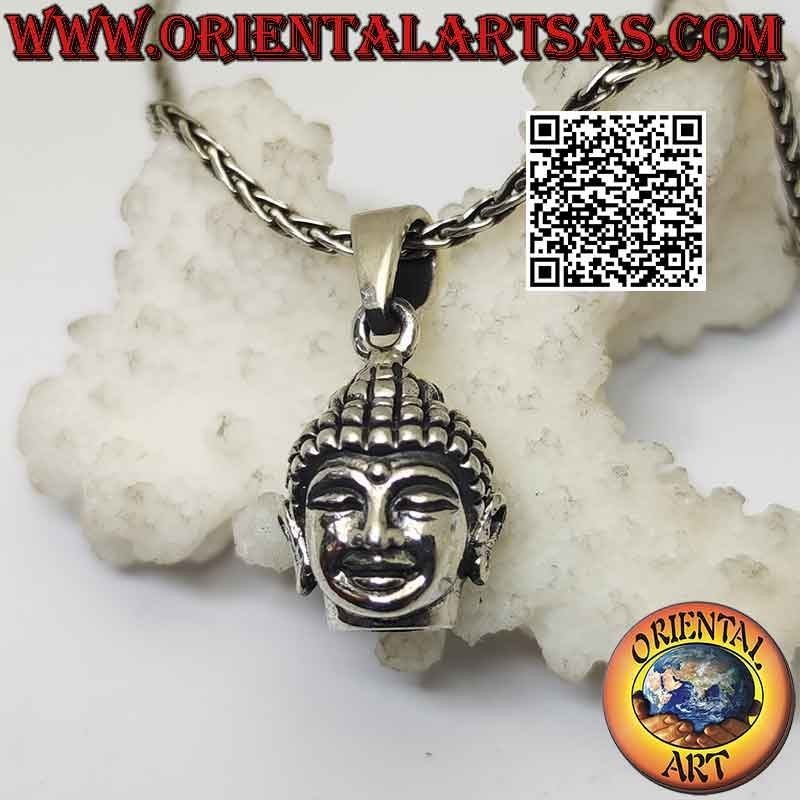 Ciondolo in argento a forma di testa di Buddha raggiante (grande)