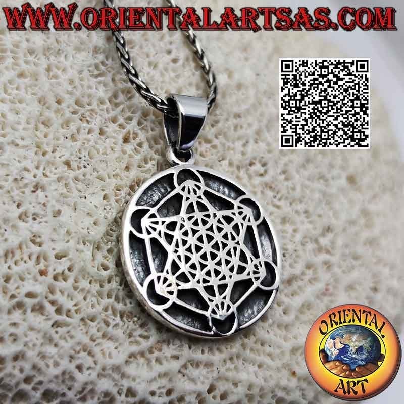 Pendentif en argent, cube de Metatron en bas-relief (symbole de l'Archange Metatron ou de l'Archange de la vie)