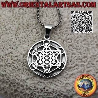 Pendentif en argent, cube de Metatron en bas-relief (symbole de l'Archange Metatron ou de l'Archange de la vie)