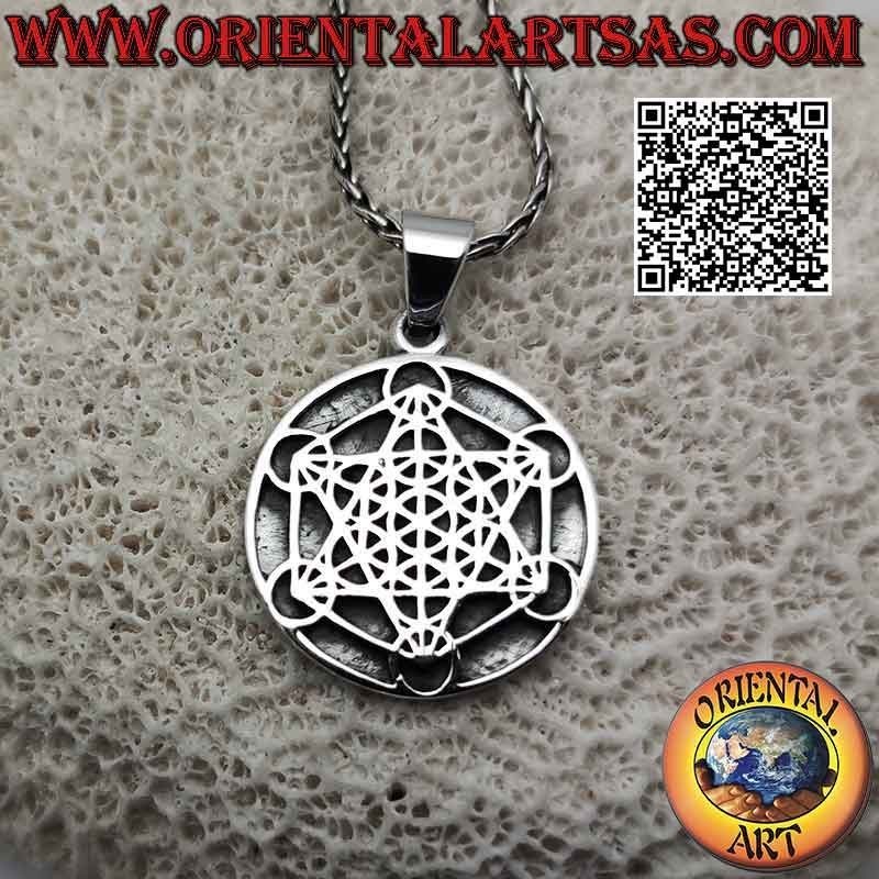 Ciondolo in argento, il cubo di Metatron a bassorilievo (simbolo dell’Arcangelo Metatron o l’Arcangelo della vita)
