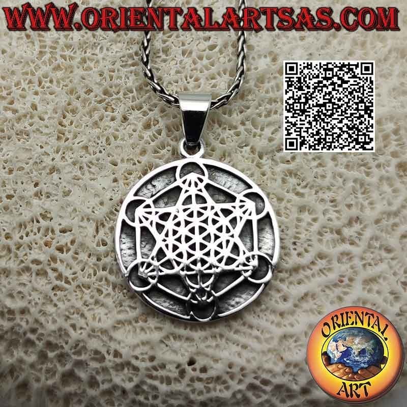 Ciondolo in argento, il cubo di Metatron a bassorilievo (simbolo dell’Arcangelo Metatron o l’Arcangelo della vita)