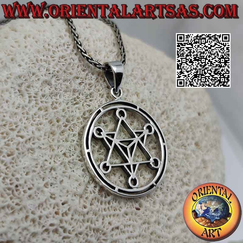 Silberner Anhänger, der durchbrochene Metatron-Würfel (Symbol des Erzengels Metatron oder des Erzengels des Lebens)