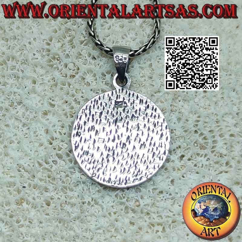 Silver pendant, medal with central sun and engraved moon phases