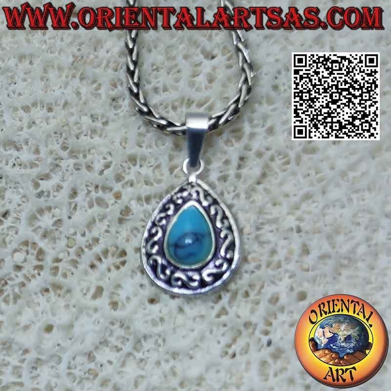 Silberanhänger mit Cabochon-Tropfentürkis und "S" oder griechischem Flachrelief