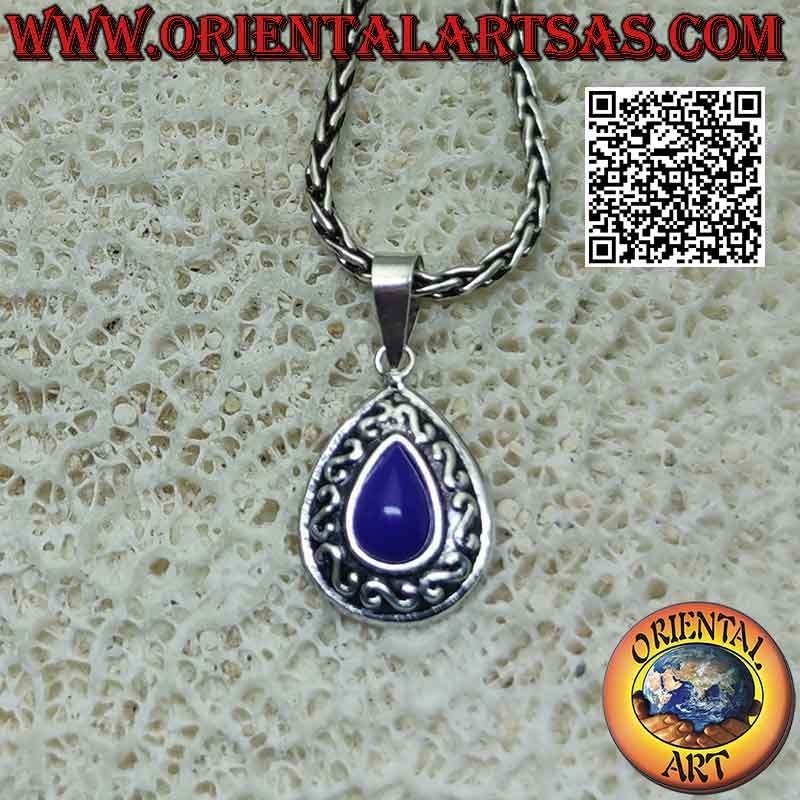 Silberanhänger mit Sodalith-Cabochon-Tropfen und "S"- oder griechischer Basrelief-Dekoration