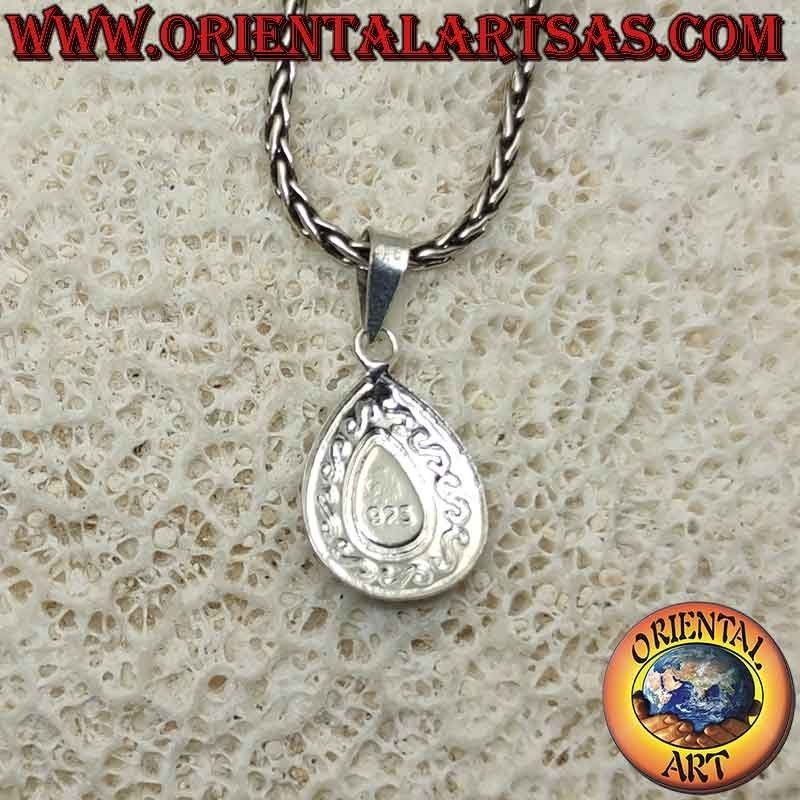 Pendentif en argent avec cabochon goutte turquoise et décoration "S" ou bas-relief grec