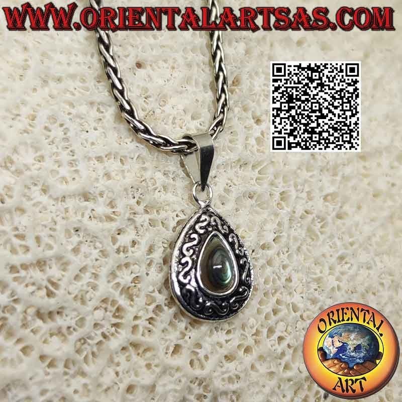 Colgante de plata con cabujón gota de abulón y "S" o decoración en relieve griego