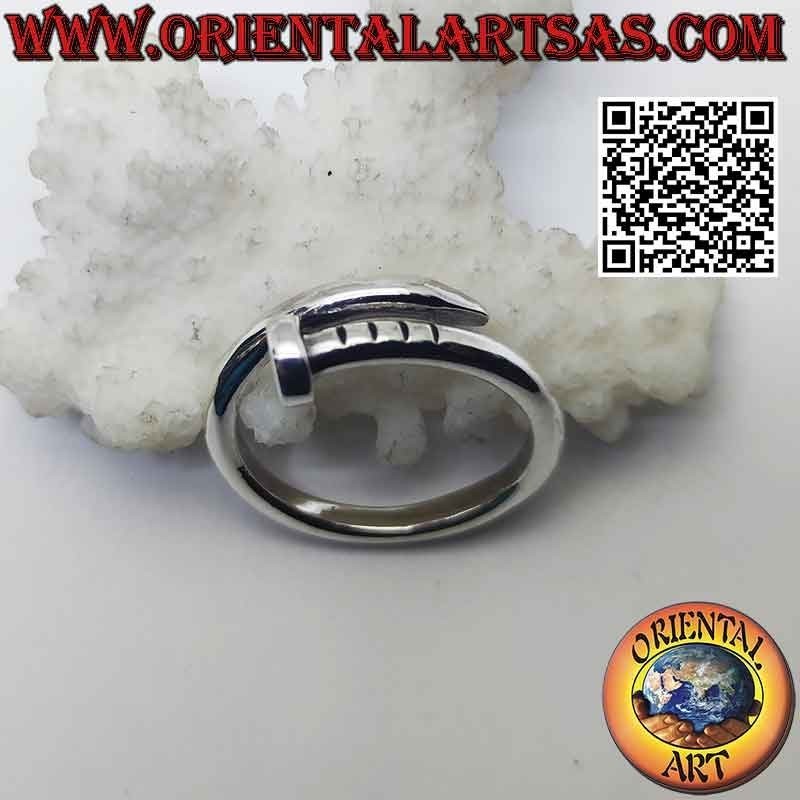 Smooth silver ring in the shape of a nail