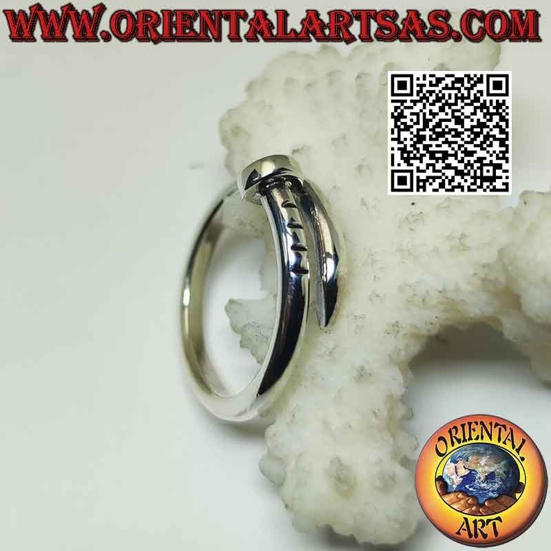 Smooth silver ring in the shape of a nail