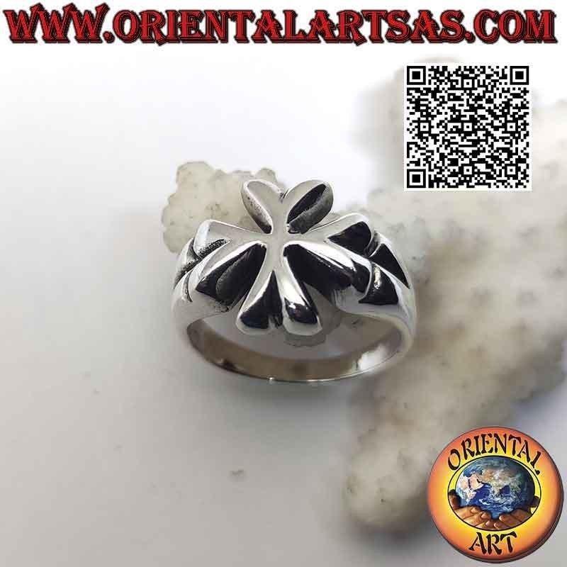 Bague en argent lisse avec croix de Saint Emilien de Cogolla (croix wisigothique) ancrée
