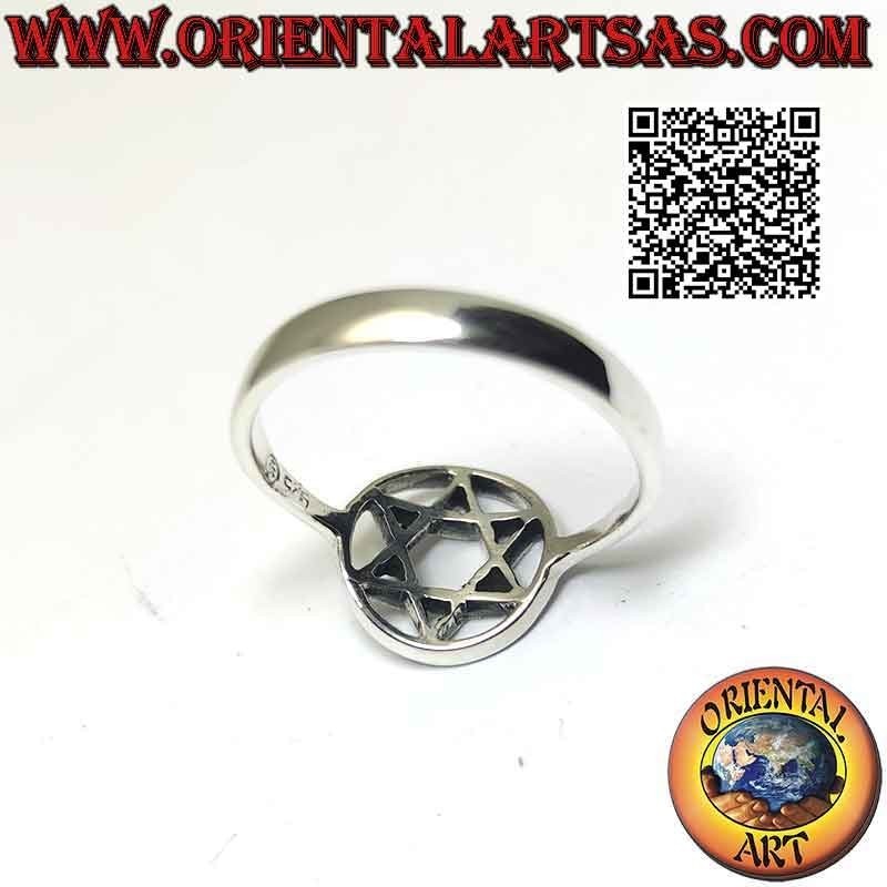 Bague en argent, étoile de David ou sceau de Salomon inscrit dans le cercle ajouré
