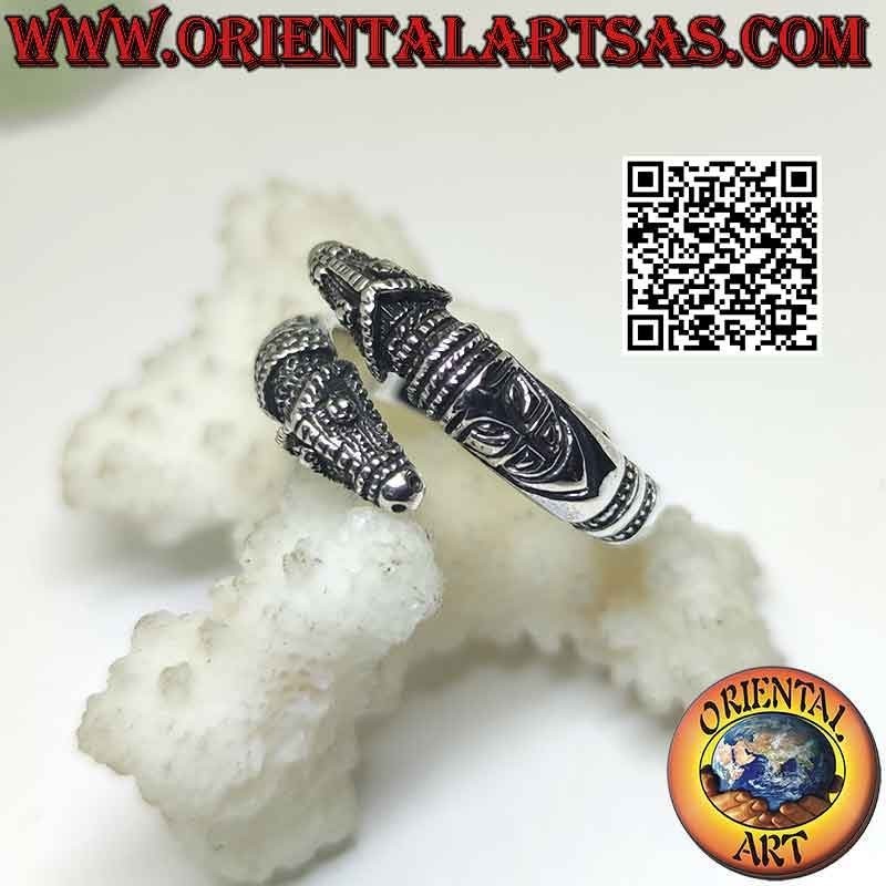 Anello in argento coppia di teste di cerbero o segugi infernali (regolabile)