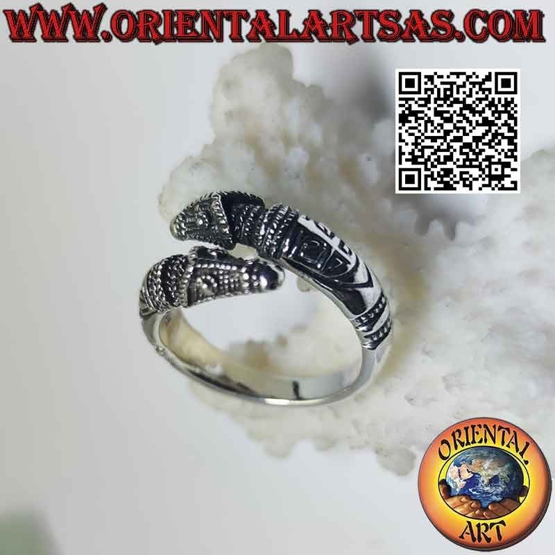Anillo de plata par de cabezas de cerberus o hellhounds (ajustable)