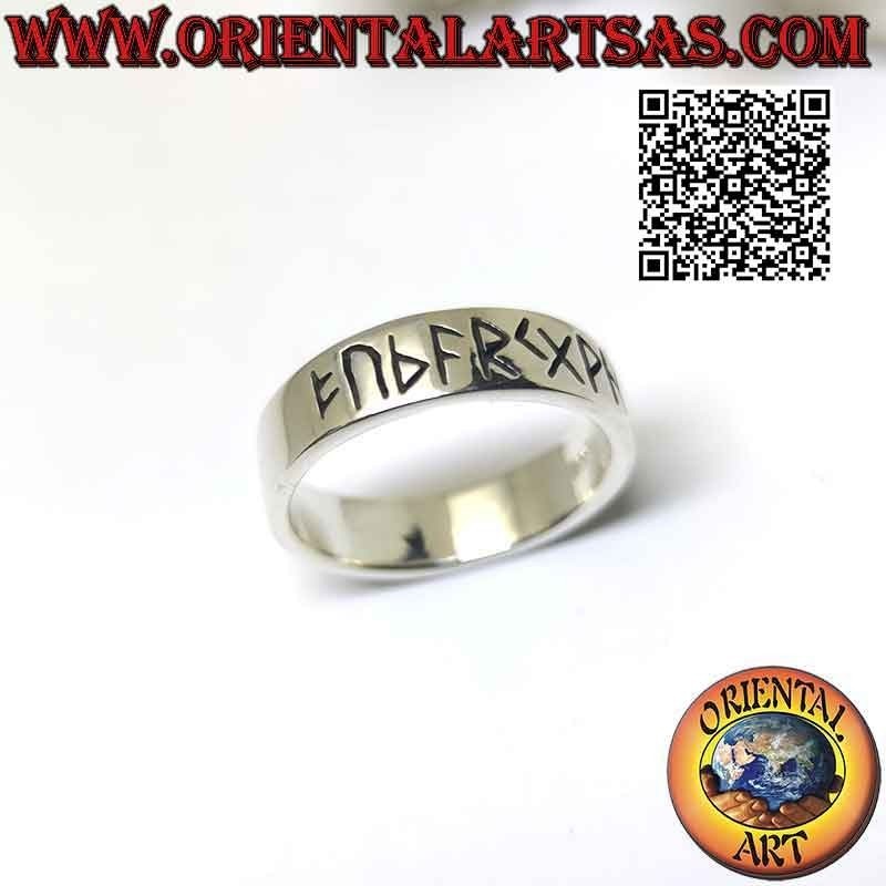 6mm wide smooth band silver ring. with Celtic runes engraved