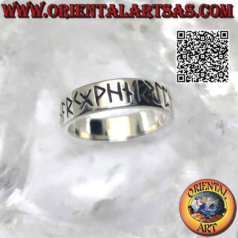 6mm wide smooth band silver ring. with Celtic runes engraved