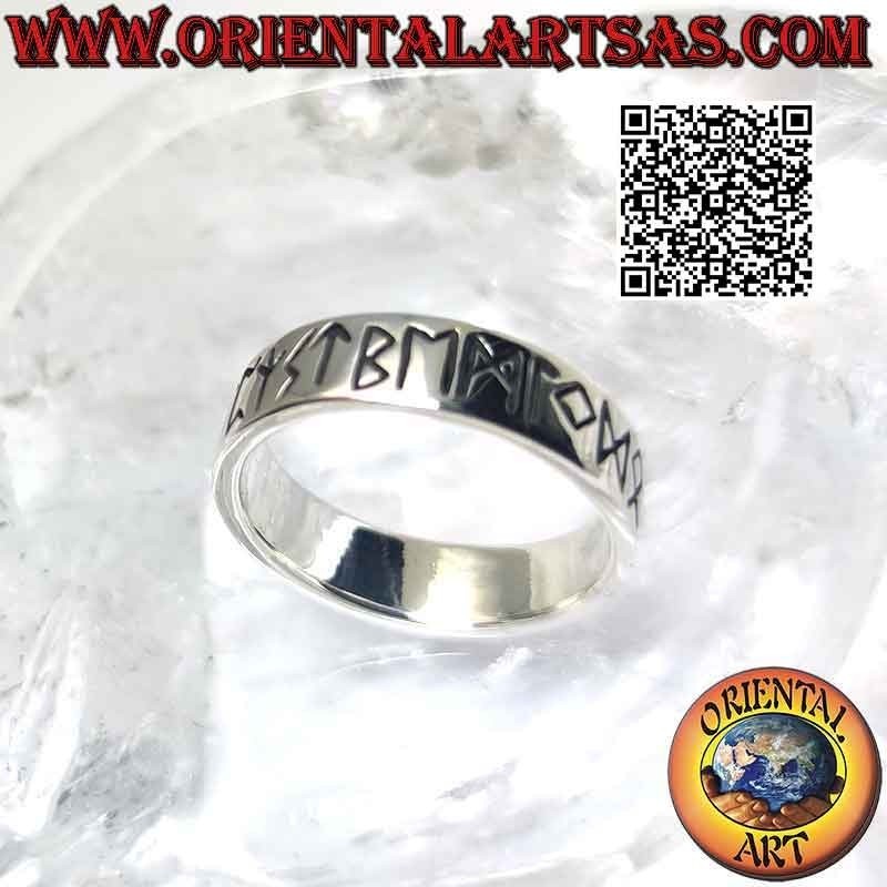 Anello in argento a fascia larga liscia da 6 mm. con rune celtiche incise