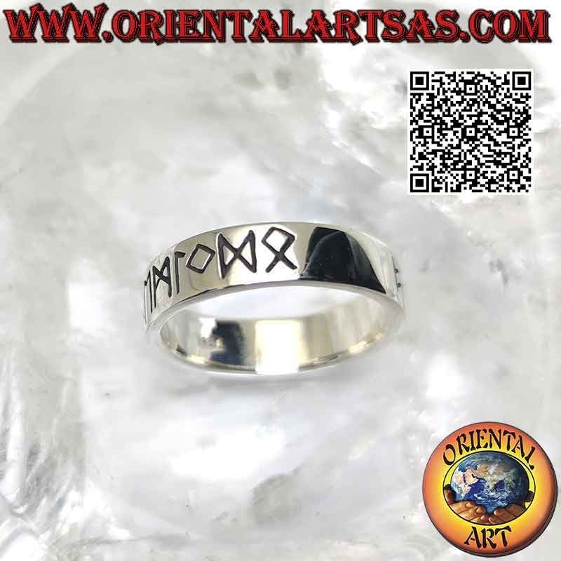 6mm wide smooth band silver ring. with Celtic runes engraved