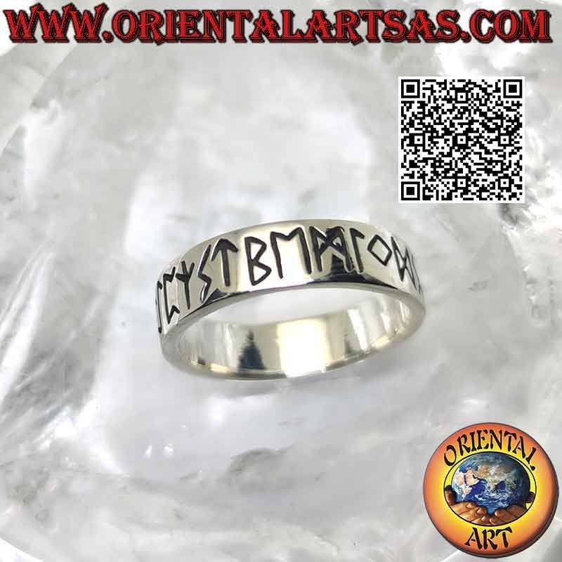 6mm wide smooth band silver ring. with Celtic runes engraved