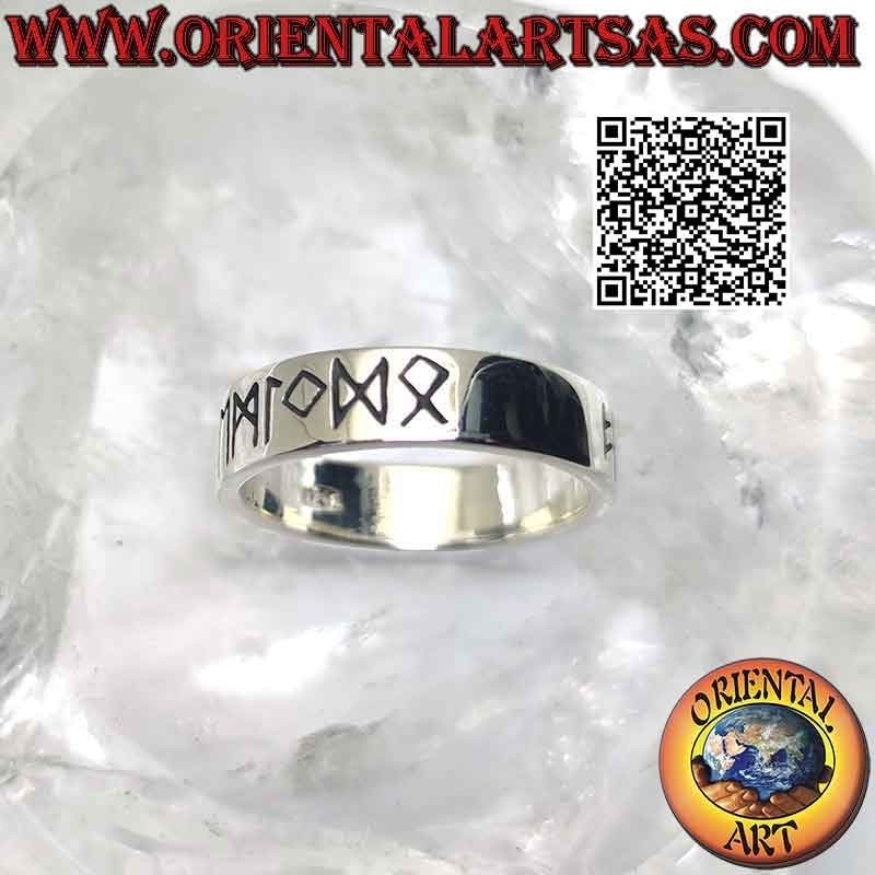 6mm wide smooth band silver ring. with Celtic runes engraved