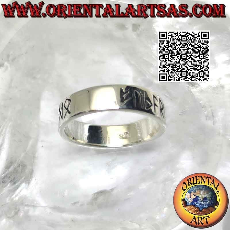 6mm wide smooth band silver ring. with Celtic runes engraved
