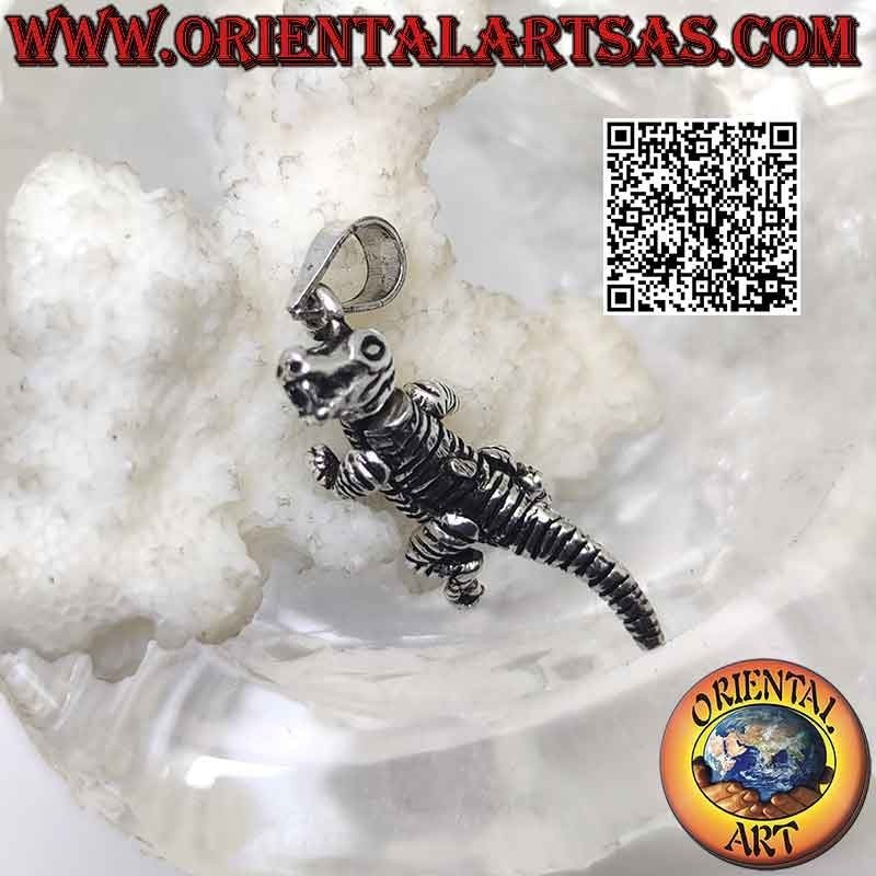 Colgante de plata en forma de dinosaurio tridimensional móvil (en movimiento) T-Rex (Tyrannosaurus rex)