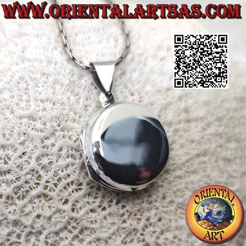 Round smooth flat silver photo frame pendant Ø 20 mm