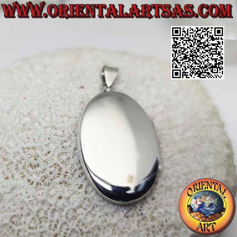 Colgante portafotos plano liso oval plata (34x22)