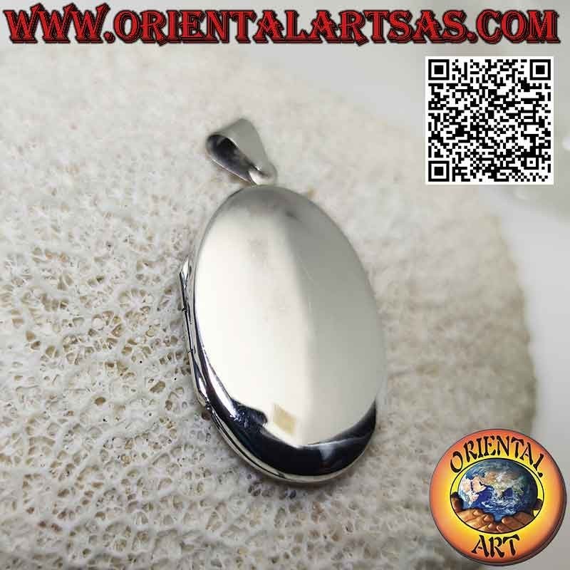 Colgante portafotos plano liso oval plata (34x22)