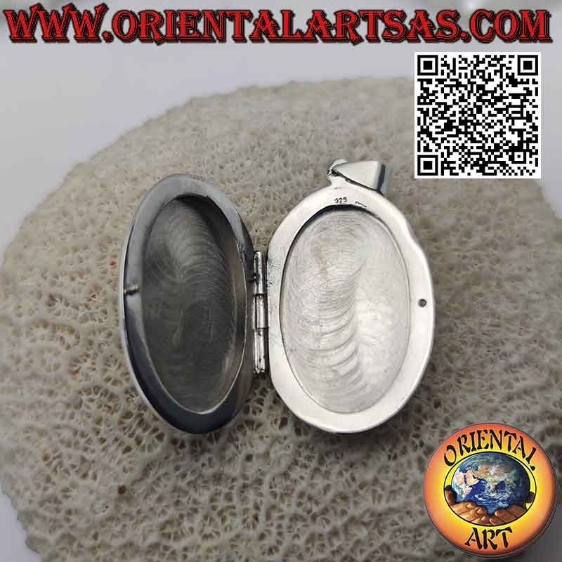 Pendentif cadre photo argent plat lisse ovale (34x22)