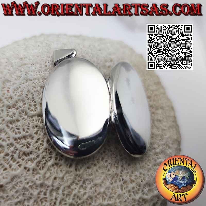 Pendentif cadre photo argent plat lisse ovale (34x22)