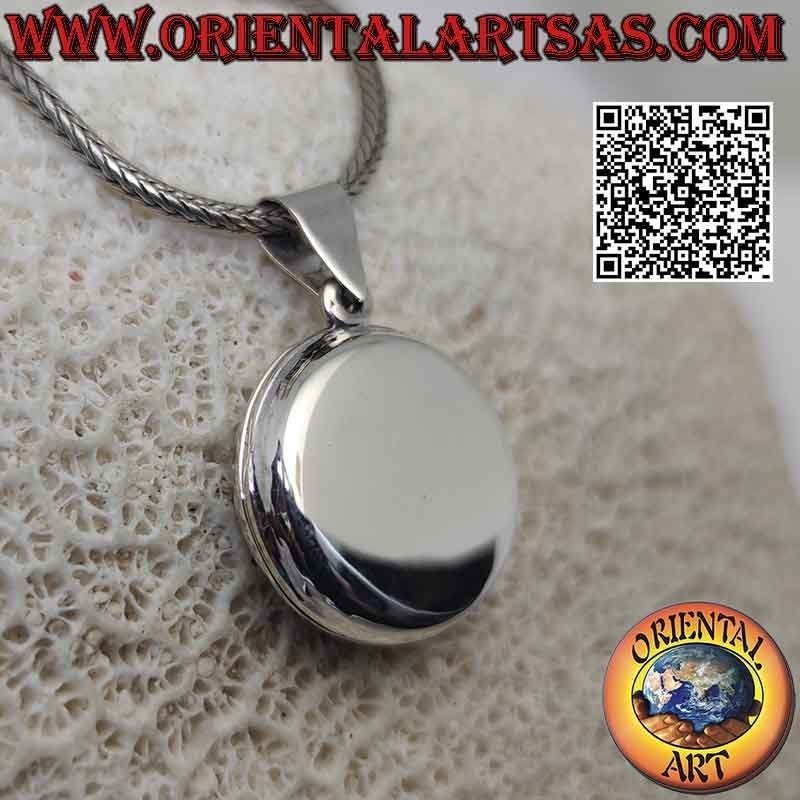 Foto colgante redondo plano liso de plata con grabado floral en la mitad (Ø 20 mm)