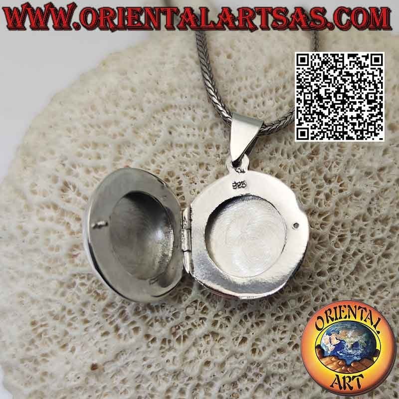 Foto colgante redondo plano liso de plata con grabado floral en la mitad (Ø 20 mm)