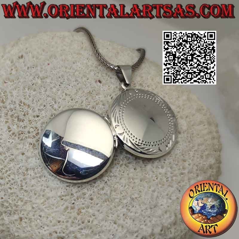 Cadre photo argent plat rond lisse avec cadre fleuri gravé (Ø 24 mm)