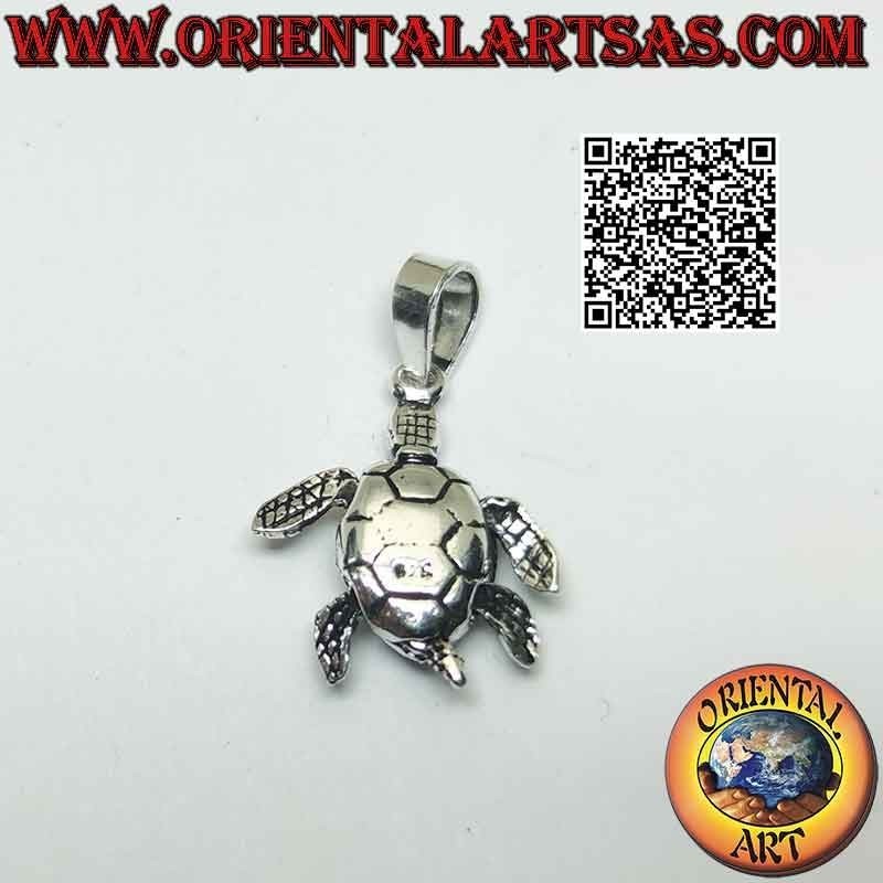 Silver pendant in the shape of a mobile sea turtle (which moves) completely carved and decorated