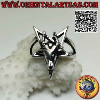 Bague en argent, pentacle inversé avec Baphomet (Baphomet) "le bouc de Mendès" superposé