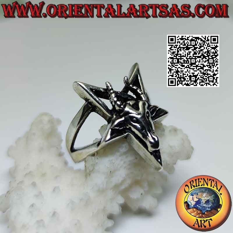 Silver ring, inverted pentacle with Baphomet (Baphomet) "the Goat of Mendes" superimposed