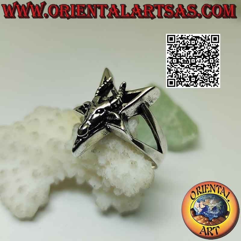 Silver ring, inverted pentacle with Baphomet (Baphomet) "the Goat of Mendes" superimposed