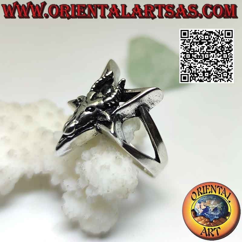 Silver ring, inverted pentacle with Baphomet (Baphomet) "the Goat of Mendes" superimposed