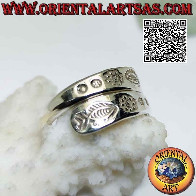 Silver double band ring with mirror karen engravings (adjustable)