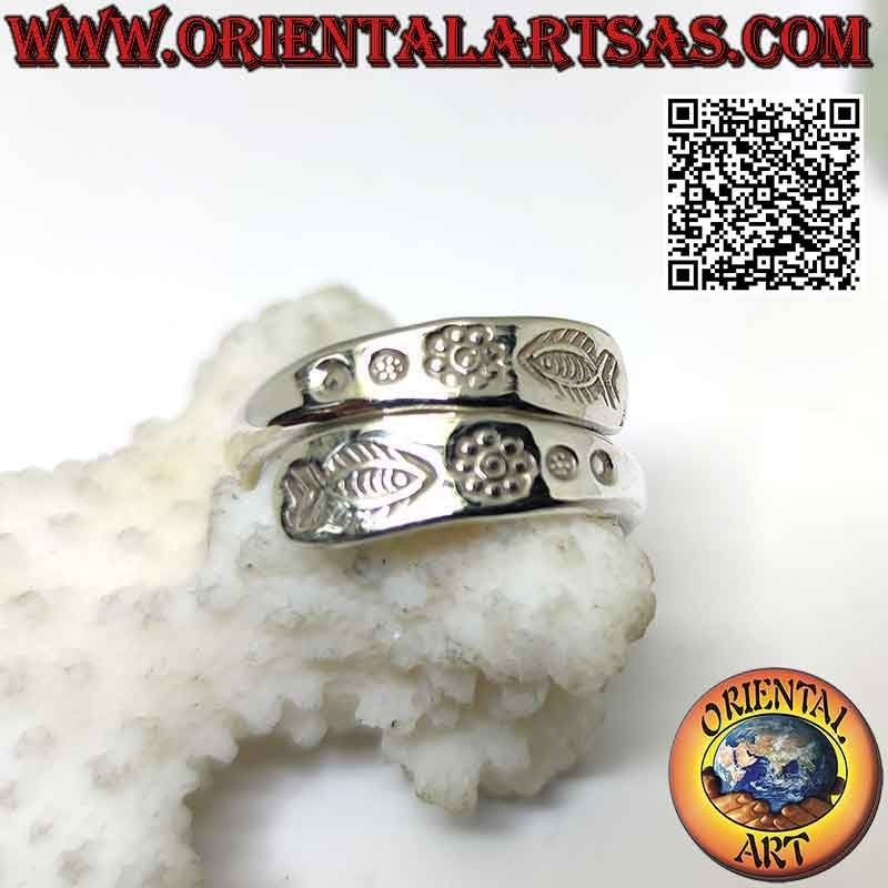 Silver double band ring with mirror karen engravings (adjustable)