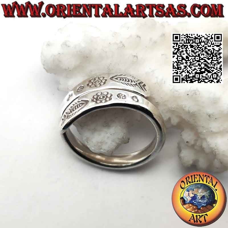 Silver double band ring with mirror karen engravings (adjustable)