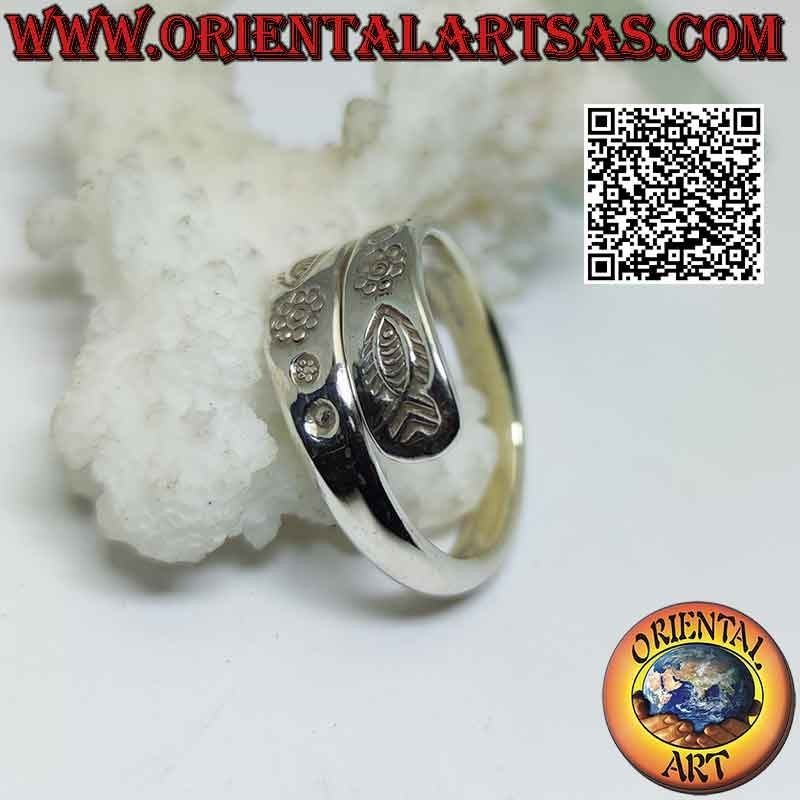 Bague double anneau en argent avec gravures karen miroir (ajustable)