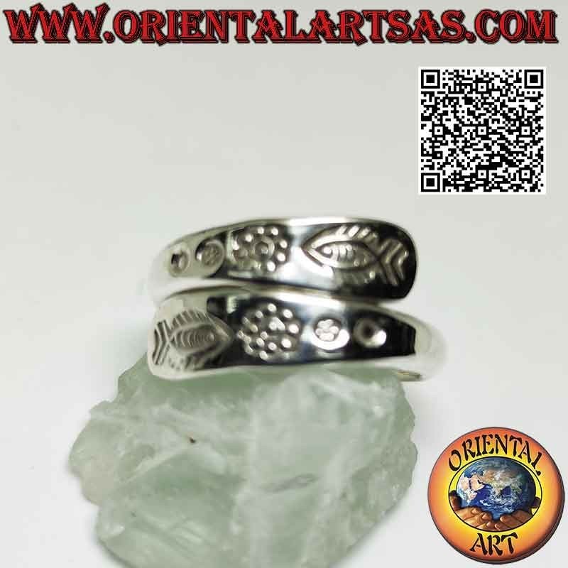 Silver double band ring with mirror karen engravings (adjustable)