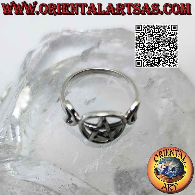 Glatter Silberring mit dreifachem Mondsymbol Göttin Wicca (durchbohrtes Pentagramm)
