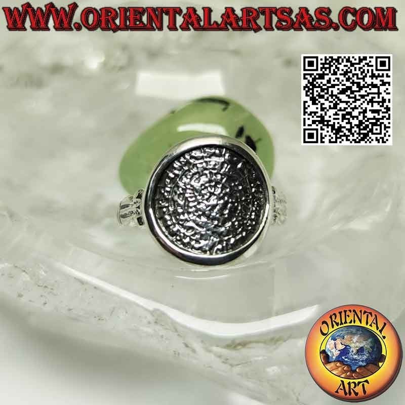 Bague en argent, "Le disque de Phaistos" avec trident sur les côtés (moyen)