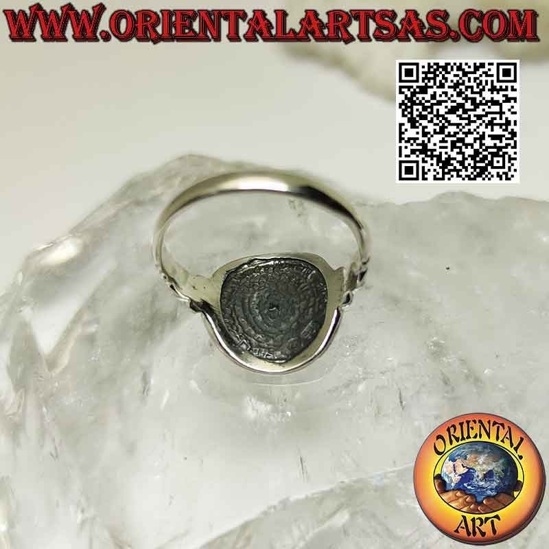 Silver ring, "The Phaistos Disc" with trident on the sides (medium)