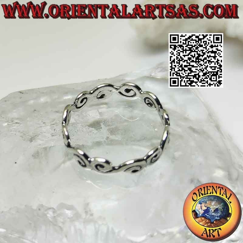 Smooth Greek band silver ring with spiral terminations
