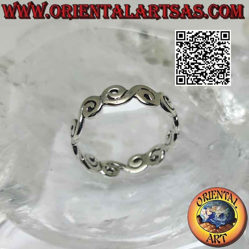 Smooth Greek band silver ring with spiral terminations